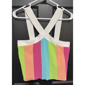 Pink Lily Waiting For Sunshine Multi Striped Halter Neck Tank Size Medium